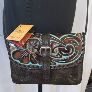 New Patricia Nash Hand Tooled Leather Crossbody Bag